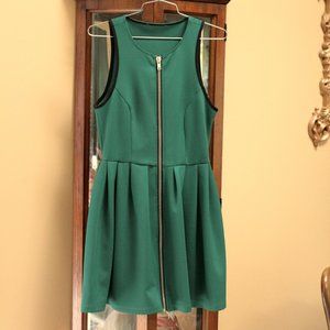 Forever 21 Green Scuba zip front mini dress fit & flare full skirt